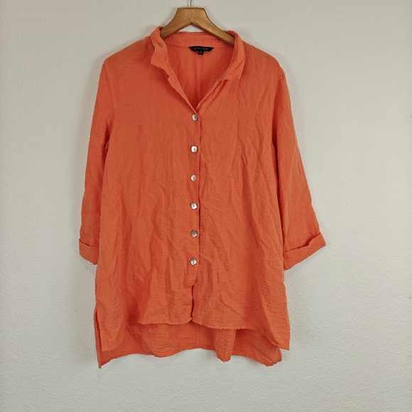 John Mark Nwot Coral Button Up 3/4 Sleeves Blouse Size Small Women's - Picture 1 of 13